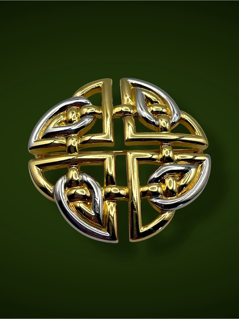 Large Vintage Gold and Silver Tone Celtic Shield Knot Statement Brooch